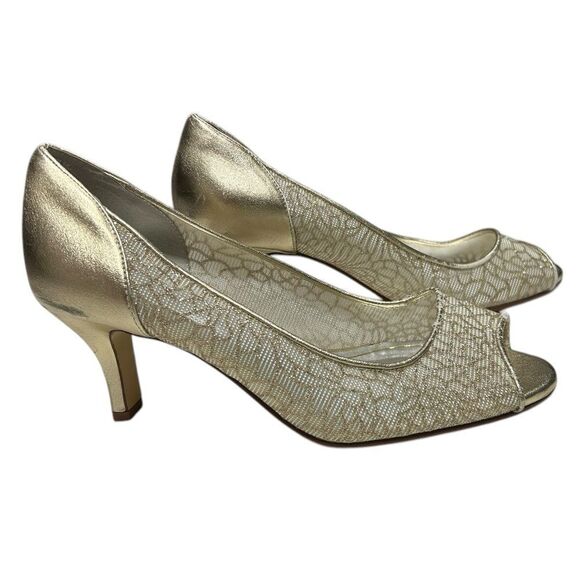 Caparros Gold Sparkly Lace Peep Toe Heels Size 8.5 - Picture 1 of 13